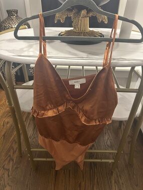 Forever 21 Rust Satin Ruffle Trim Slip